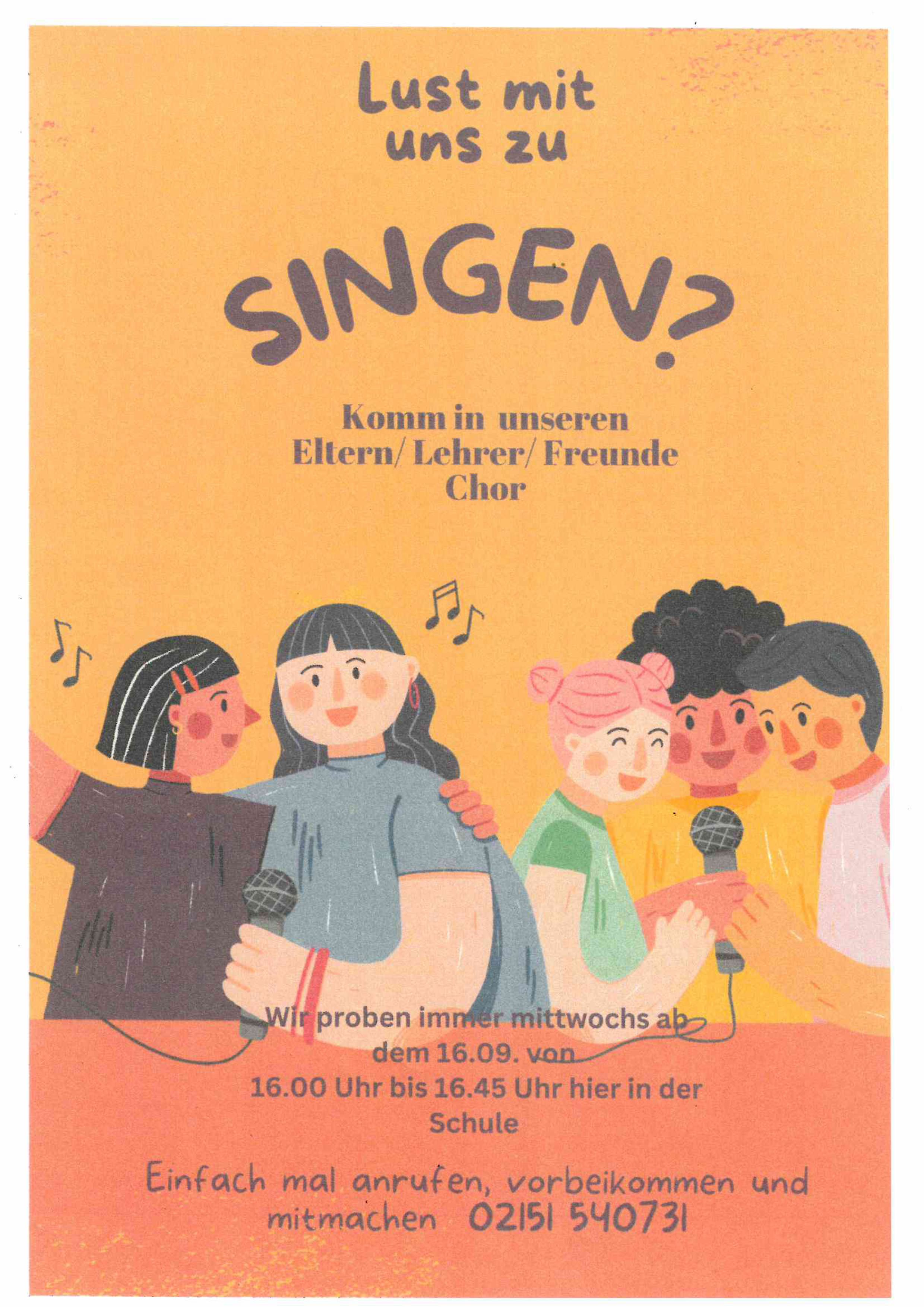 Lust mit uns zu Singen?
komm in unseren Eltern / Lehrer / Freunde Chor 